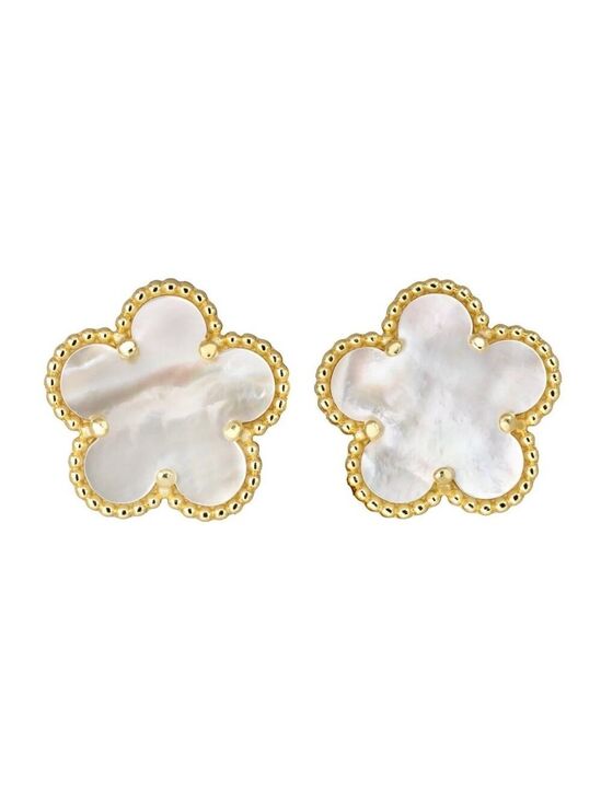 Jewelry - Clover 5 Leave Stud Earrings 18k GP 925 Sterling Silver / Mother of Pearl